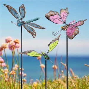 34 Inch Butterfly Garden Stakes Decor, Dragonfly Hummingbird Stakes,Glow in Dark